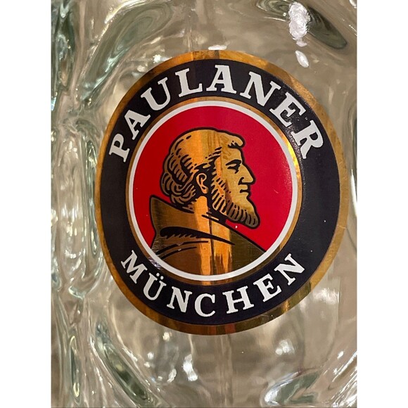 Paulaner Munchen Large Beer Stein Mug Dimpled Glass Handle Logo Breweriana - Picture 2 of 11